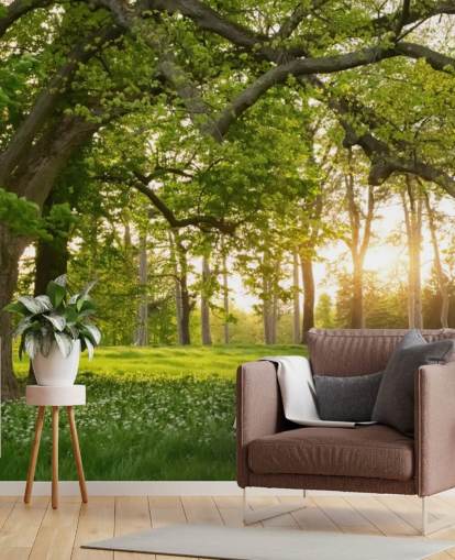 green and brown tree wallpaper mural called Springtime Forest for home offices, lounges and bedrooms green and brown tree wallpaper mural called Springtime Forest for home offices, lounges and bedrooms