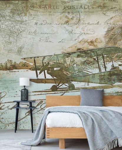 vintage illustration of an old fashioned aeroplane wallpaper