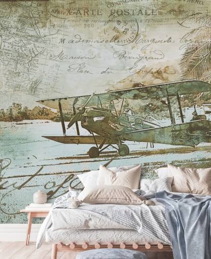 illustration vintage d'un papier peint d'avion à l'ancienne