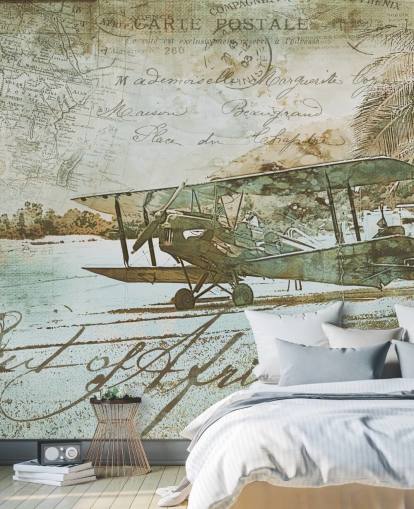 illustration vintage d'un papier peint d'avion à l'ancienne