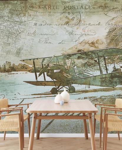 vintage illustration of an old fashioned aeroplane wallpaper