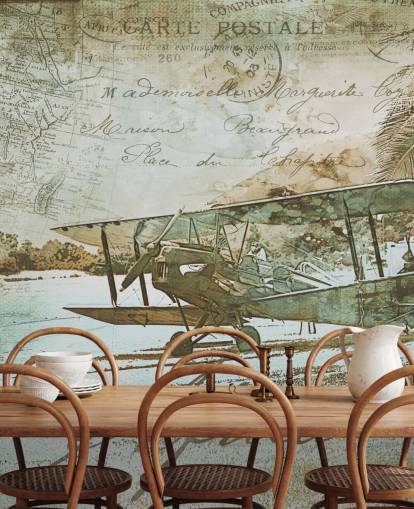 vintage illustration of an old fashioned aeroplane wallpaper