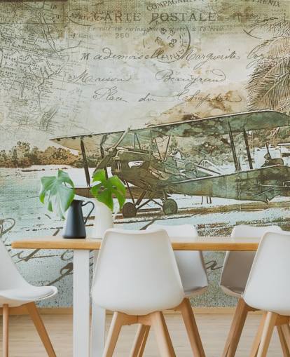 vintage illustratie van een ouderwets vliegtuigbehang vintage illustratie van een ouderwets vliegtuigbehang