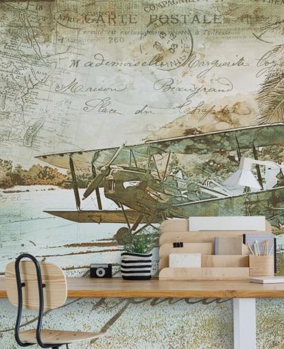 vintage illustration of an old fashioned aeroplane wallpaper