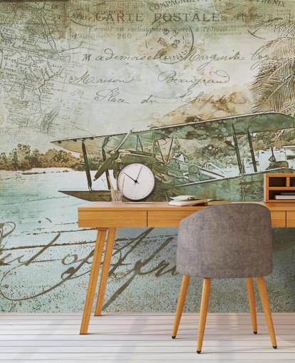 vintage illustration of an old fashioned aeroplane wallpaper