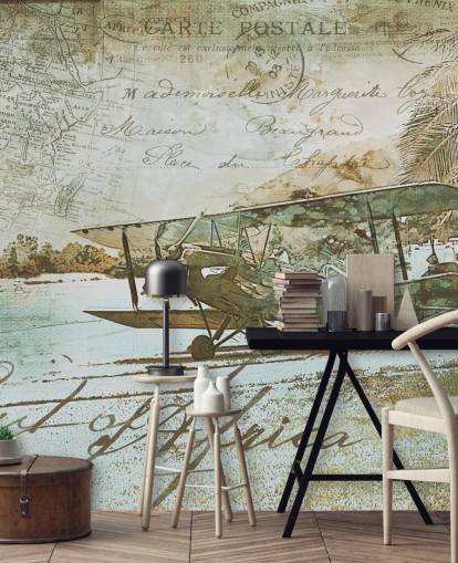 vintage illustration of an old fashioned aeroplane wallpaper