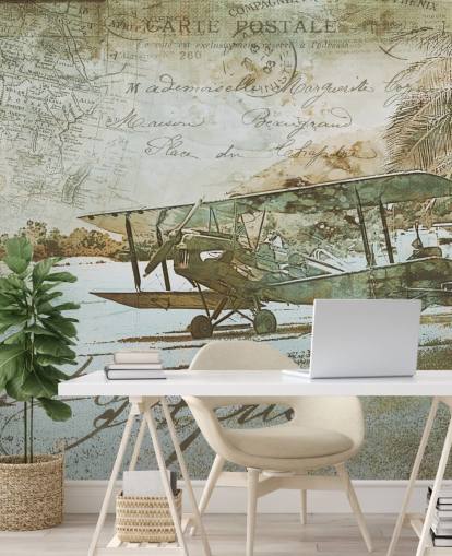 vintage illustration of an old fashioned aeroplane wallpaper