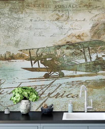 vintage illustration of an old fashioned aeroplane wallpaper