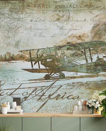 vintage illustration of an old fashioned aeroplane wallpaper