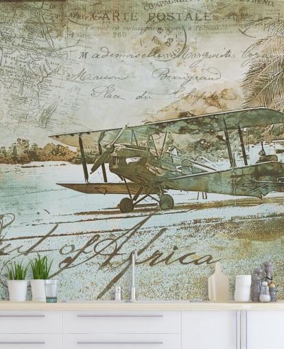 vintage illustration of an old fashioned aeroplane wallpaper