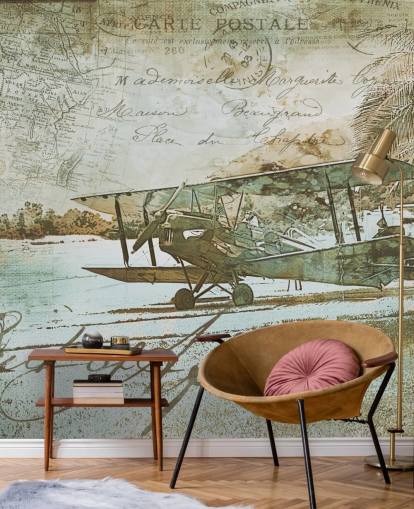 vintage illustration of an old fashioned aeroplane wallpaper