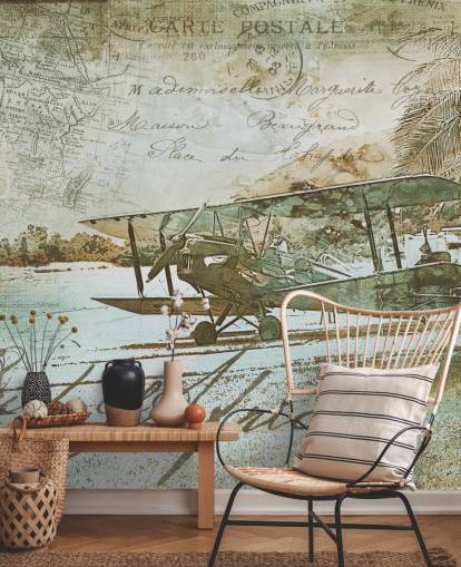 vintage illustration of an old fashioned aeroplane wallpaper