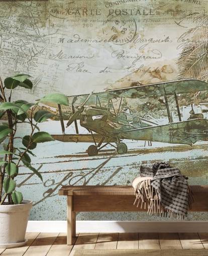 vintage illustration of an old fashioned aeroplane wallpaper