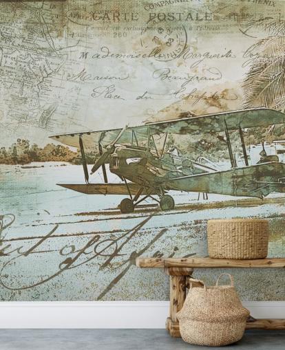 vintage illustration of an old fashioned aeroplane wallpaper