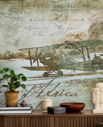 vintage illustration av en gammaldags flygplan tapeter