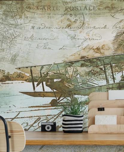 vintage illustration of an old fashioned aeroplane wallpaper