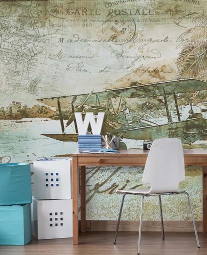 vintage illustration of an old fashioned aeroplane wallpaper