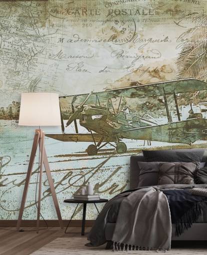vintage illustration of an old fashioned aeroplane wallpaper