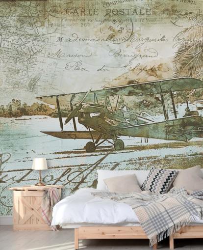 vintage illustration of an old fashioned aeroplane wallpaper