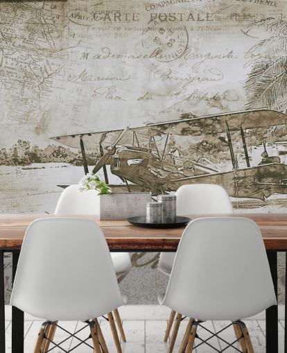 vintage illustration af en flyvemaskine tapet