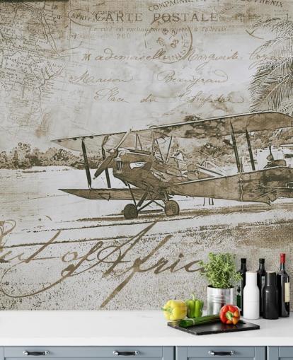 vintage illustration of an aeroplane wallpaper