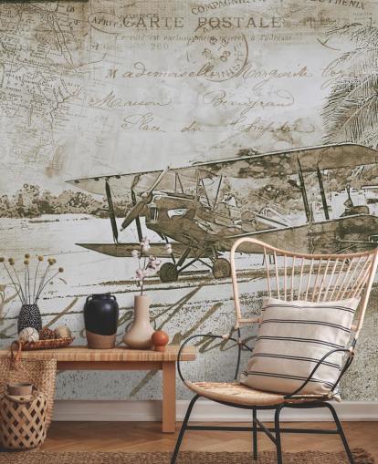 vintage illustration of an aeroplane wallpaper