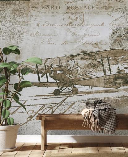 vintage illustration of an aeroplane wallpaper