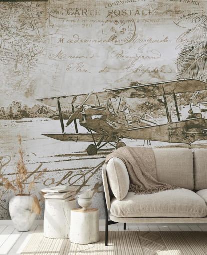 vintage illustration of an aeroplane wallpaper