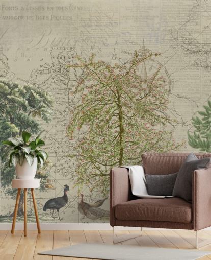 ilustración antigua de árboles y animales del bosque con papel tapiz de fondo de mapa ilustración antigua de árboles y animales del bosque con papel tapiz de fondo de mapa