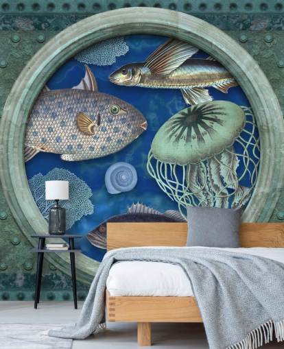 fisk og maneter i koøye vindu tapet