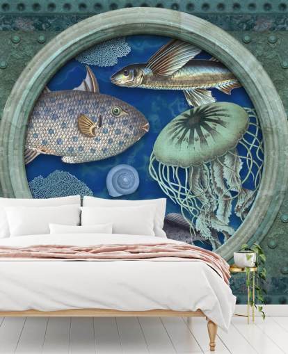 kala ja meduusat porthole ikkuna tapetti