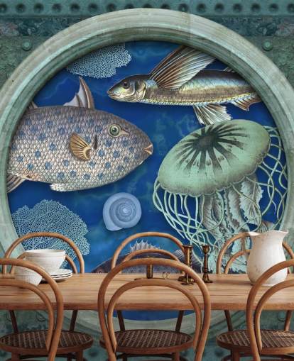 kala ja meduusat porthole ikkuna tapetti kala ja meduusat porthole ikkuna tapetti