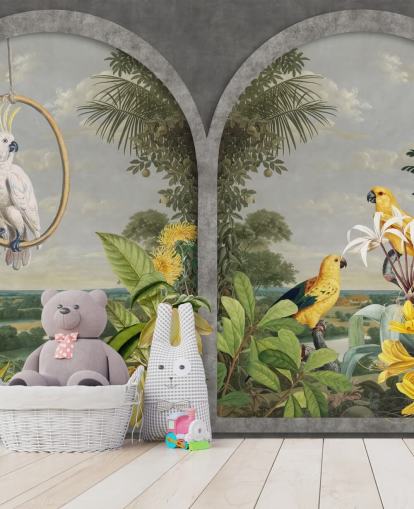 cockatoo and tropical yellow birds by window in tropical country wallpaper cockatoo and tropical yellow birds by window in tropical country wallpaper