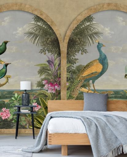 papier peint oiseaux tropicaux illustrés par une fenêtre au paradis