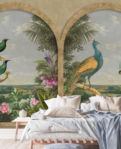 papier peint oiseaux tropicaux illustrés par une fenêtre au paradis