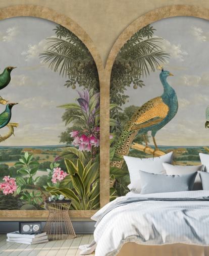 papier peint oiseaux tropicaux illustrés par une fenêtre au paradis papier peint oiseaux tropicaux illustrés par une fenêtre au paradis