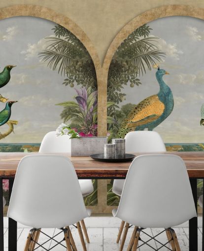 papier peint oiseaux tropicaux illustrés par une fenêtre au paradis papier peint oiseaux tropicaux illustrés par une fenêtre au paradis