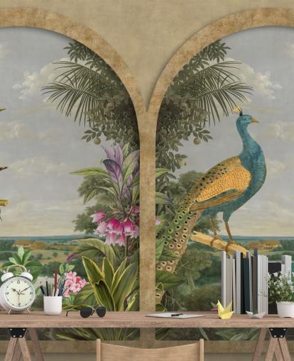 aves tropicales ilustradas junto a una ventana en el paraíso fondo de pantalla aves tropicales ilustradas junto a una ventana en el paraíso fondo de pantalla