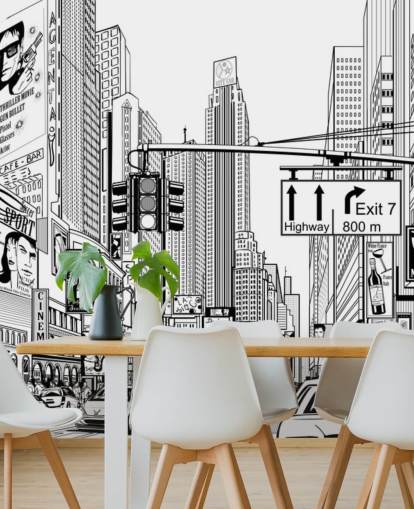 black and white new york city wallpaper mural called Street in New York City for living rooms, bedrooms and kitchens
