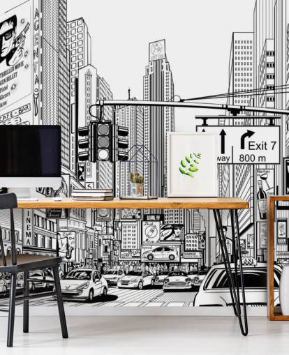 schwarz-weiße New York City-Tapete mit dem Titel Street in New York City für Wohnzimmer, Schlafzimmer und Küchen