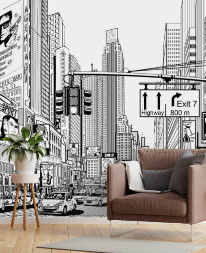 carta da parati murale in bianco e nero di New York City chiamata Street in New York City per salotti, camere da letto e cucine carta da parati murale in bianco e nero di New York City chiamata Street in New York City per salotti, camere da letto e cucine