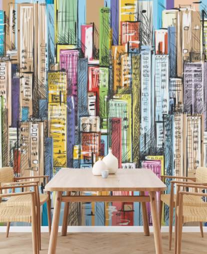 papier peint coloré illustré de blocs de ville