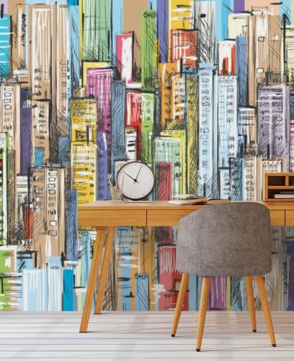 carta da parati illustrata colorata città blocchi