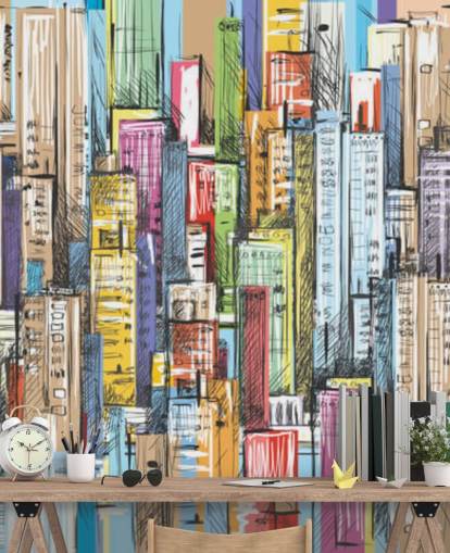 carta da parati illustrata colorata città blocchi