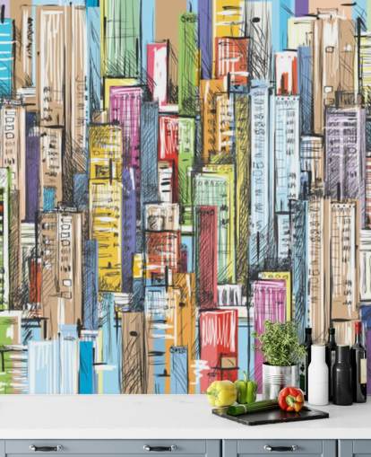 papel pintado de bloques coloridos ilustrados