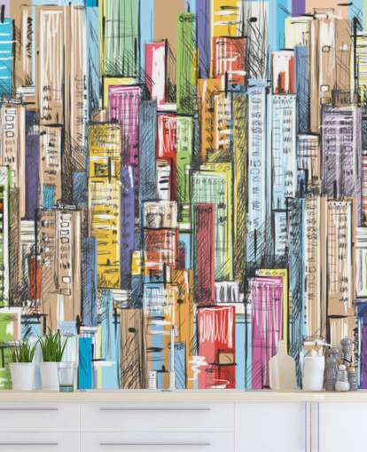 papier peint coloré illustré de blocs de ville papier peint coloré illustré de blocs de ville