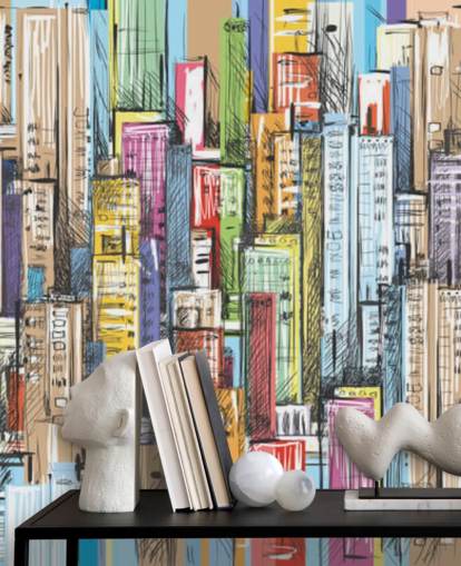 papier peint coloré illustré de blocs de ville