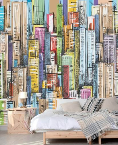 illustrated colourful city blocks wallpaper illustrated colourful city blocks wallpaper