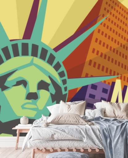 Illustration af New York City og Frihedsgudinden vægmaleri Illustration af New York City og Frihedsgudinden vægmaleri