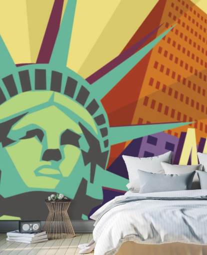 Illustration of New York City and Statue of Liberty Mural
